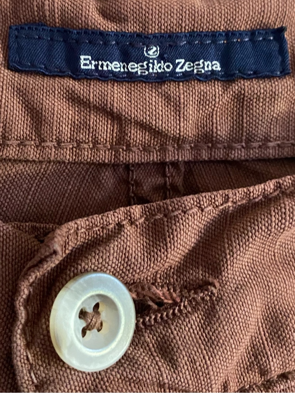$410 Ermenegildo Zegna Brown cotton linen Chinos